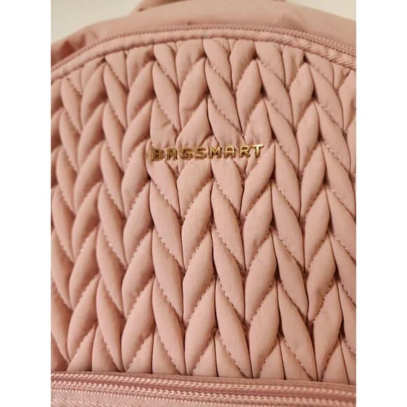 Bagsmart blush pink puffer braided 14" lightweight backpack - Picture 3 of 7